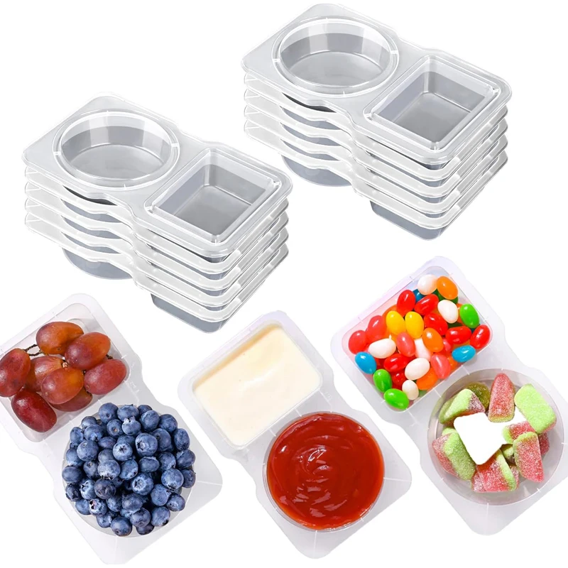 10pcs Condiment Container With Lid Portable Transparent Double Compartment Seasoning Box Reusable Daily Outdoor Picnic Container