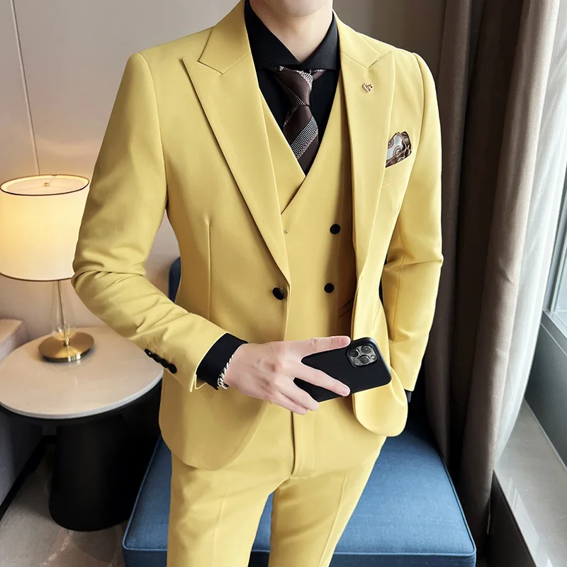 

NA339-Slim fit double button solid color business suit