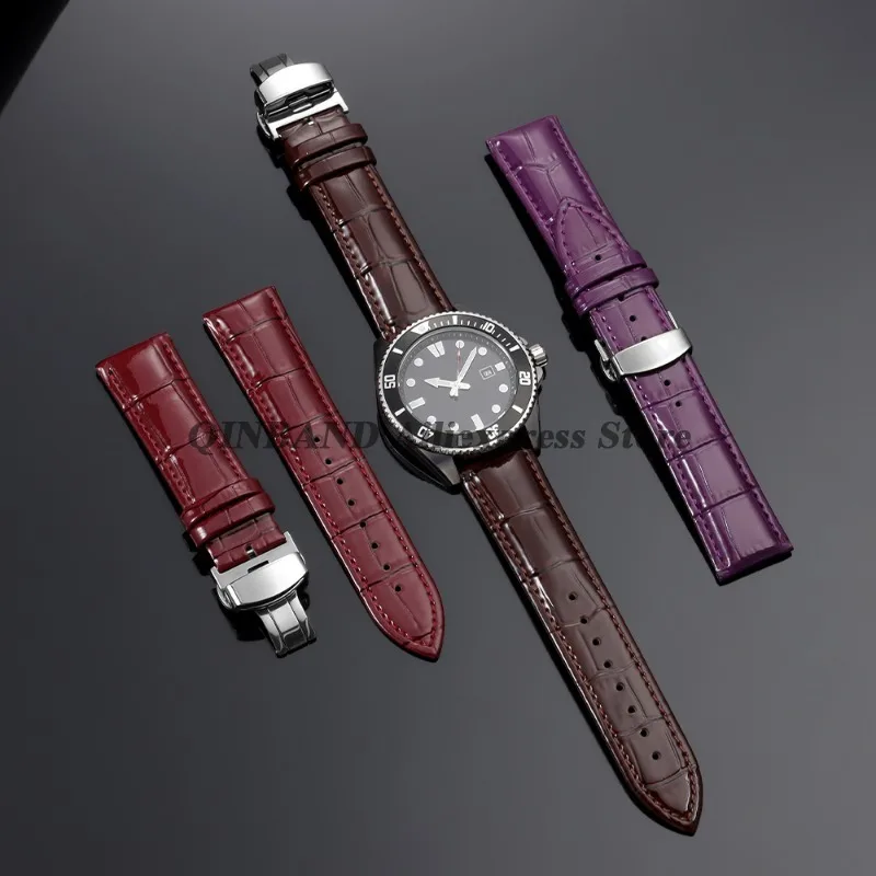 Vintage Genuine Leather Butterfly Clasp Watchband - Premium Replacement Straps