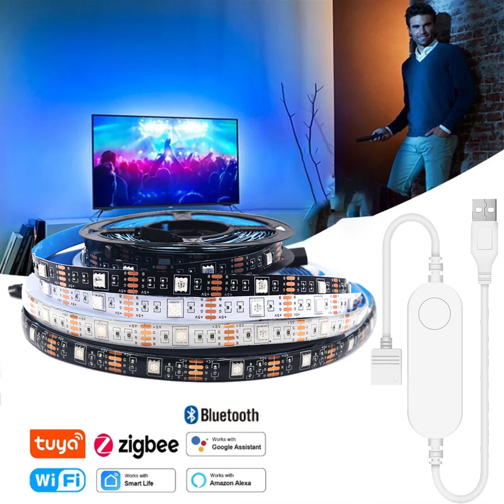 Smart Zigbee LED Strip 5050 RGB Tuya Wifi Bluetooth USB LED Lights Waterproof Smart TV Backlight Works With Alexa Google Home