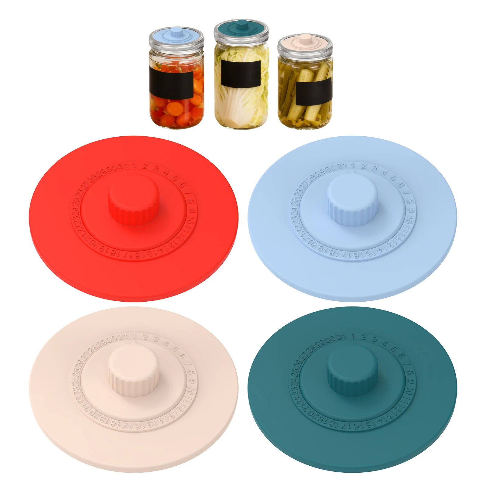4Pcs Silicone Fermentation Lid for Wide Mouth Mason Jars Reusable Fermenter Cap with Date Tracker Sealed Suction Lids Fits Can 1