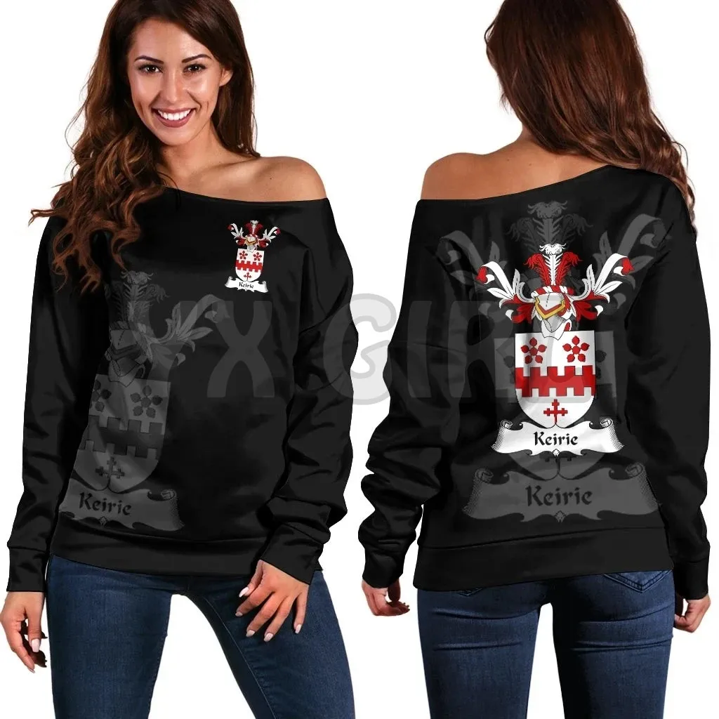 YX GIRL Laing Family Crest Women's Off Shoulder Sweater 3D Printed Novelty Women Casual Long Sleeve Sweater Pullover