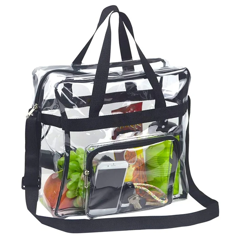 

Прозрачная вместительная сумка, регулируемый плечевой ремень и верхняя часть на молнии, прозрачная сумка для безопасности стадиона, путешествий и спортзала, идеально подходит для спорта