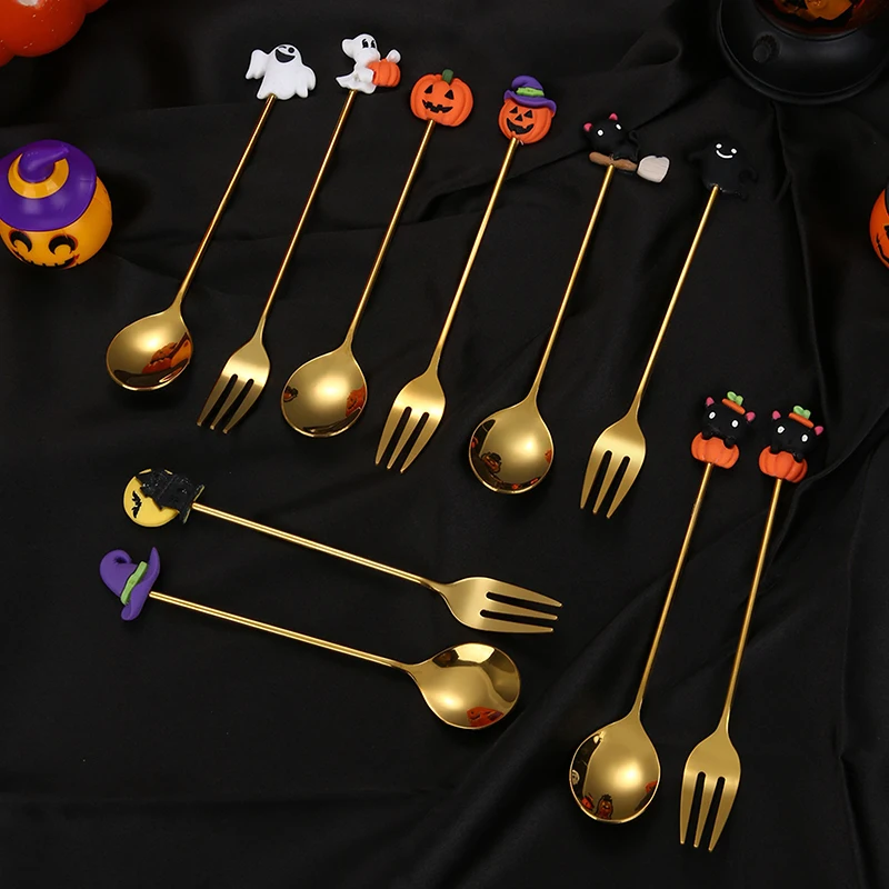

Halloween Style Pendant Small Coffee Spoon Cake Fork Self-Service Restaurant Accessories Tableware Tea Spoon Stainless Steel