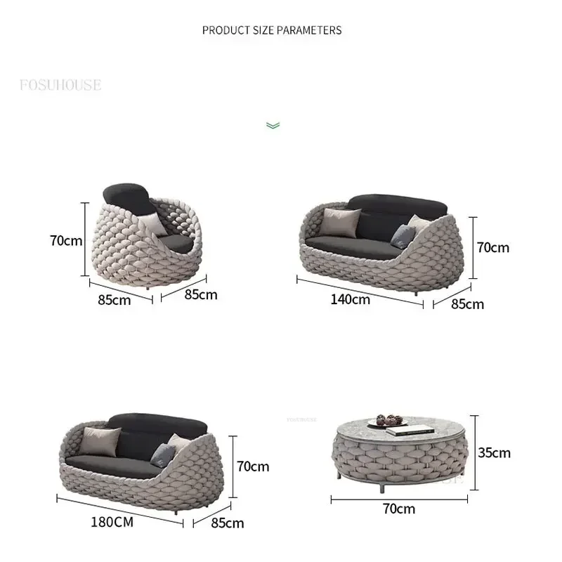 Garden Sofas Waterproof Villa Balcony Patio Leisure Sofa Sunscreen Coffee Shop Hotel Courtyard Lounge Chairs Outdoor FurnitureN