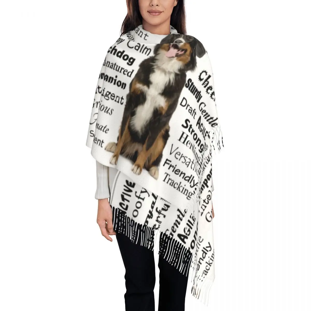 

Шарф Bernese Mt. Dog для женщин, зимняя Осенняя кашемировая шаль, большие шарфы с кисточками для дам