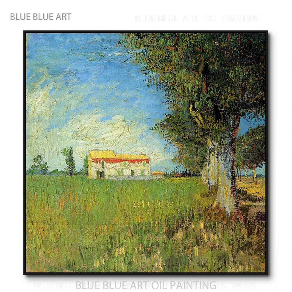 

Vincent Van Gogh Farmhouse in Wheat Field Oil Painting Reproduce Famous Wall Art Impressionist Landscape Painting for Home Decor