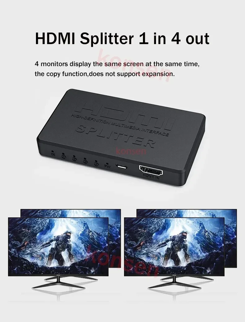 Hdmi Splitter 1 In 4 Out, 4k High-definition Monitor