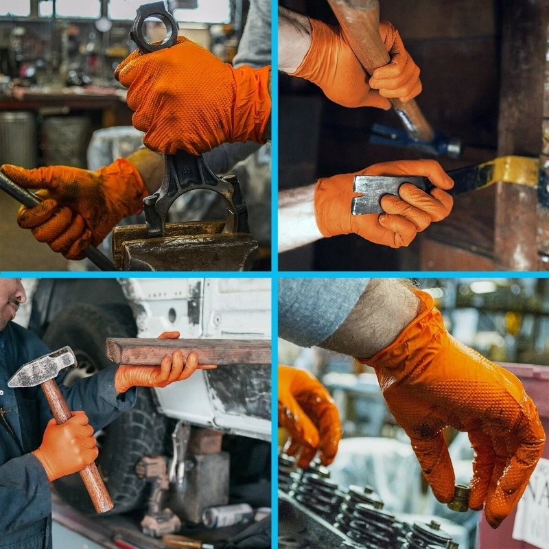 Heavy Duty Orange Industrial Nitrile Gloves
