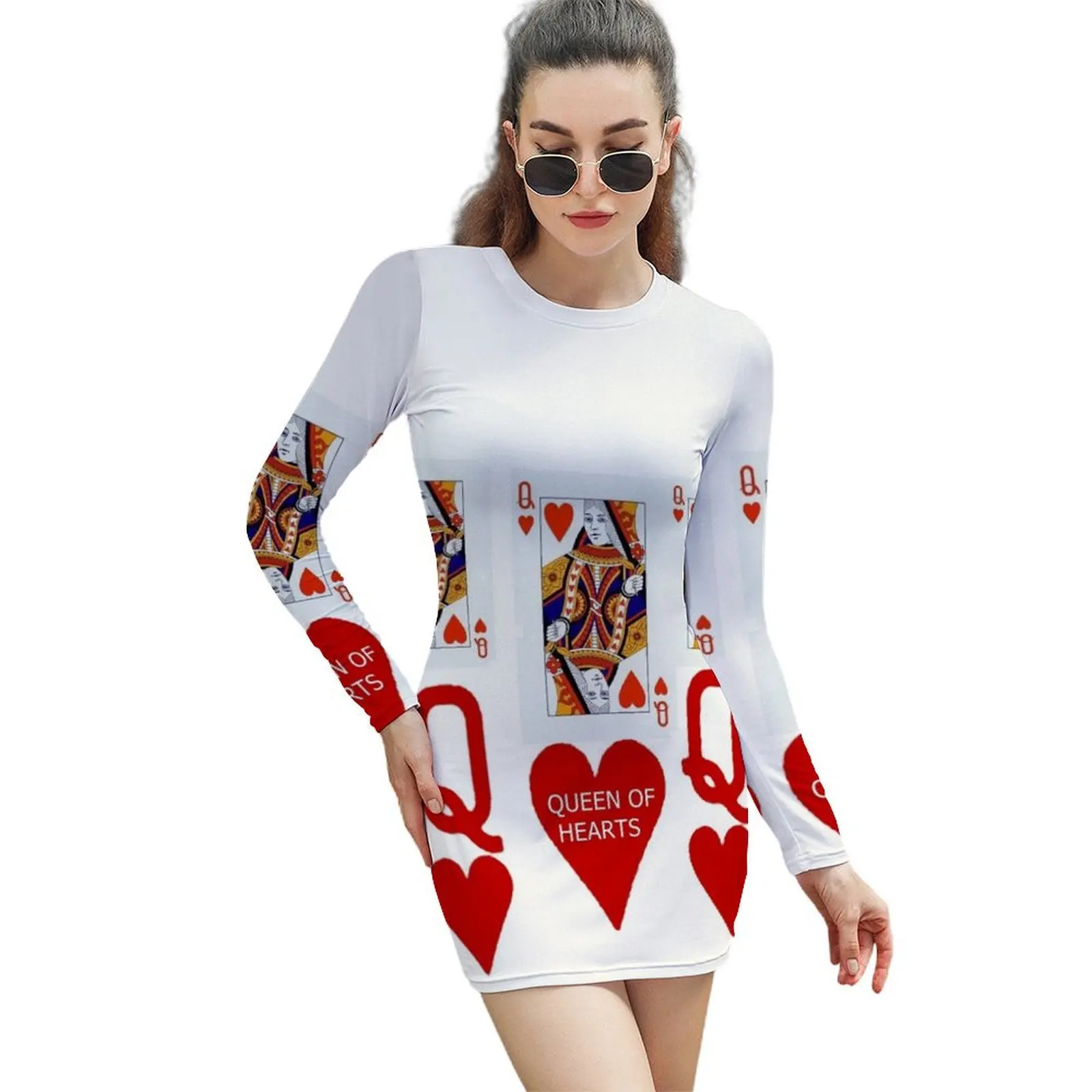 

RED QUEEN OF HEARTS CARD DESIGN Long-Sleeved Sheath Dress Summer women's clothing women clothing 2024 new arrivals