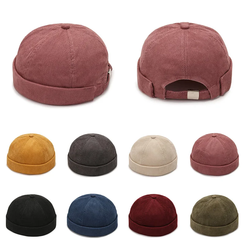 Fashion Hip Hop Hats Brimless Skullies Caps For Men Beanie Hat Vintage Men‘s Caps Corduroy Solid Color Street Landlord Hat - 5