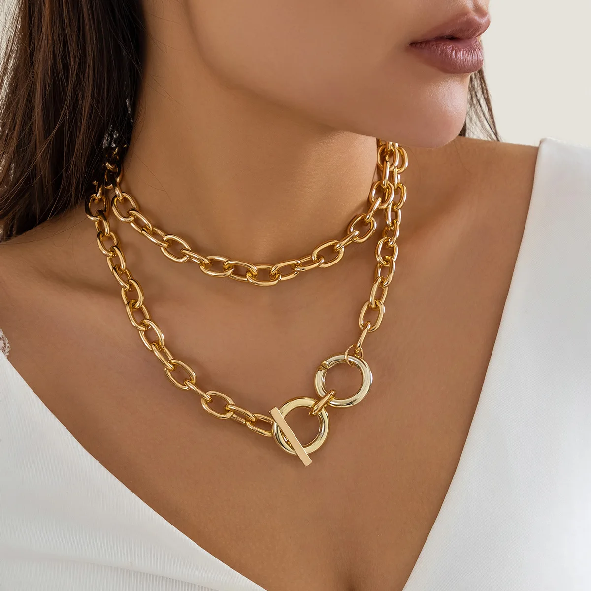 Collier Ras Du Cou Double Couche Métal - Style Gothique Hip Hop - Pendentif CCB - Bijou Femme Tendance