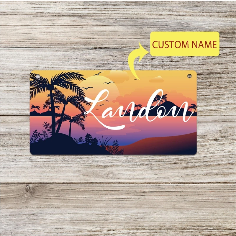 

1pc Sunset on the Beach Personalized Name Hanging Sign For Children Room Door Decor Custom Wall art Plaque