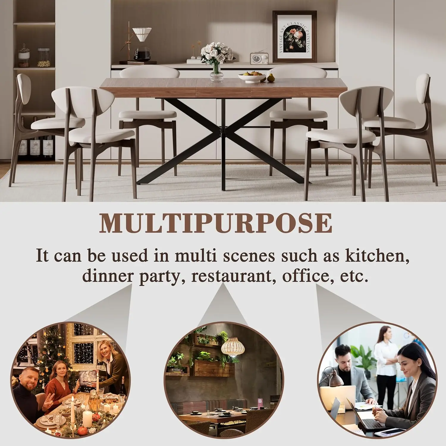 new-Extendable Dining Room Table for 4-8, 55''-70.9'' Wooden Rectangle Expandable Dining Table with Hidden Storage, Space Saving