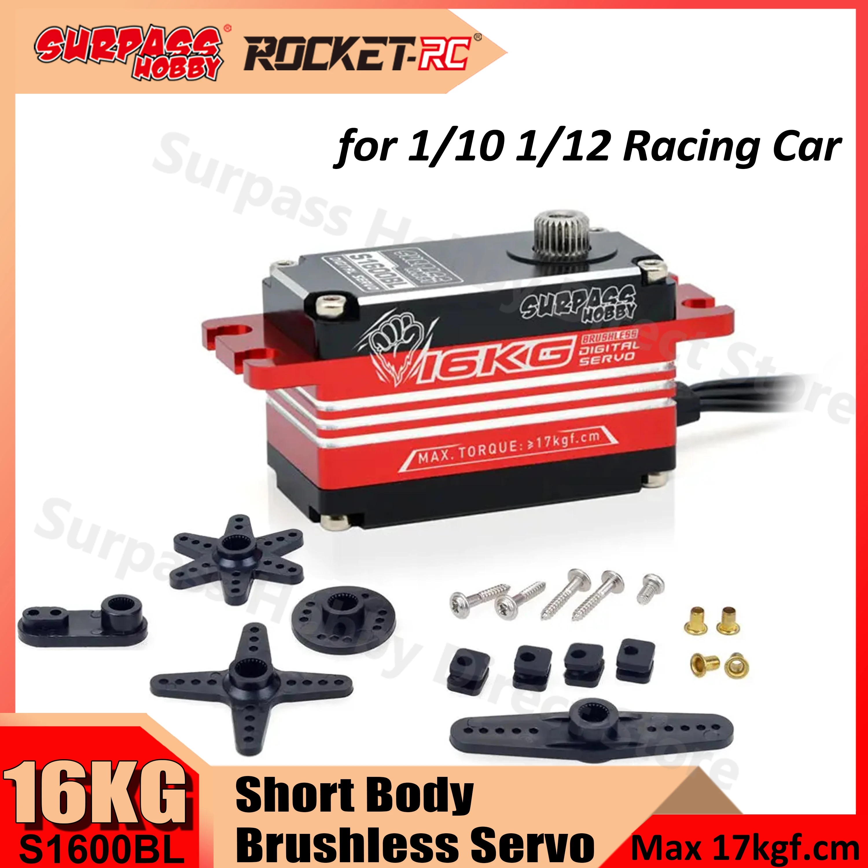 

Surpass Hobby 16KG Metal Short Body Low Profile Brushless Motor Digital Servo for 1/10 1/12 RC Racing Car Drift Competition