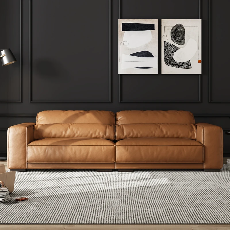 

Modern minimalist sofa small apartment Italian three or four-person straight-row sofa