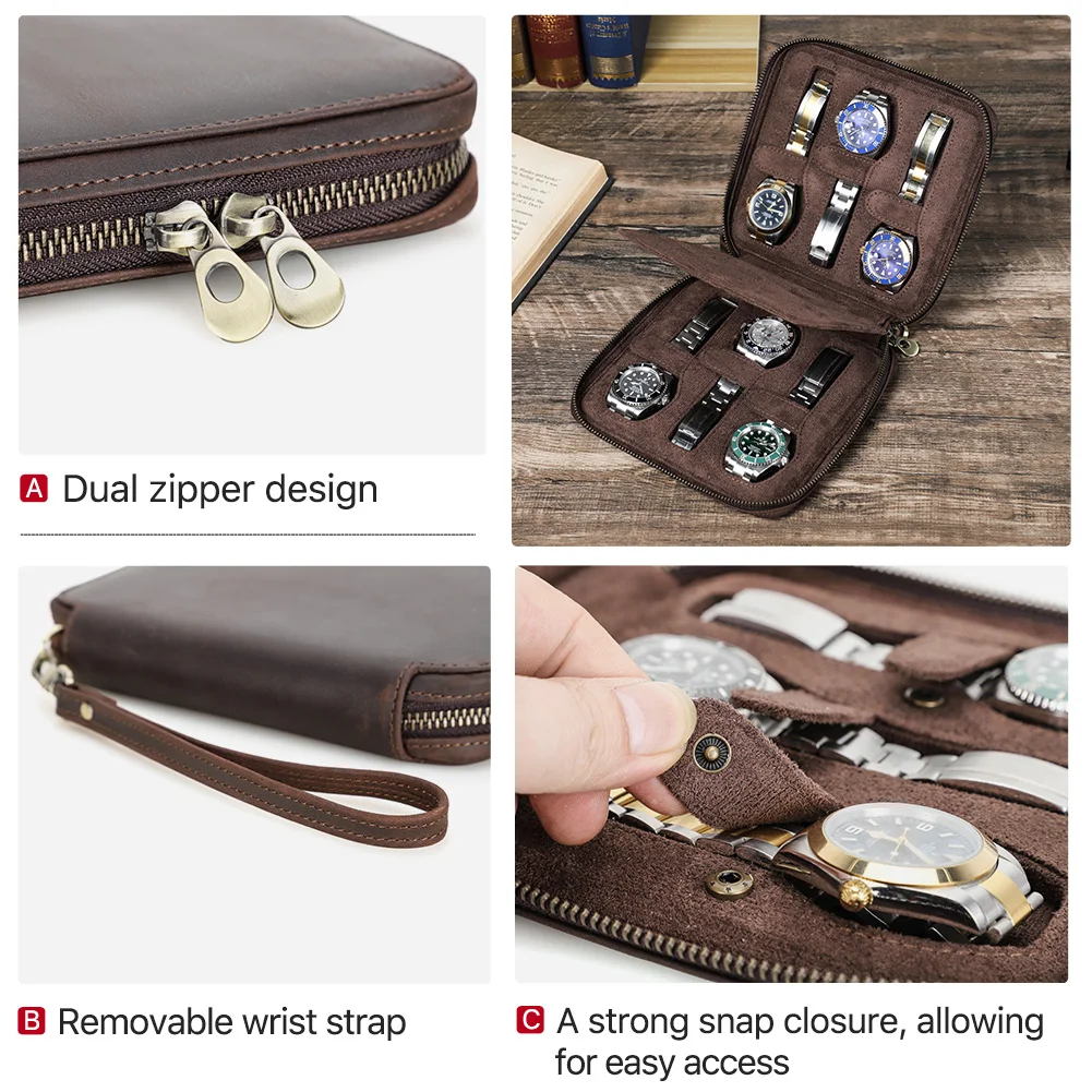 2/4/6/8 Slots Watch Storage Box Carry Case Watch Display Organizer Box Holder Display Genuine Leather Zipper Case