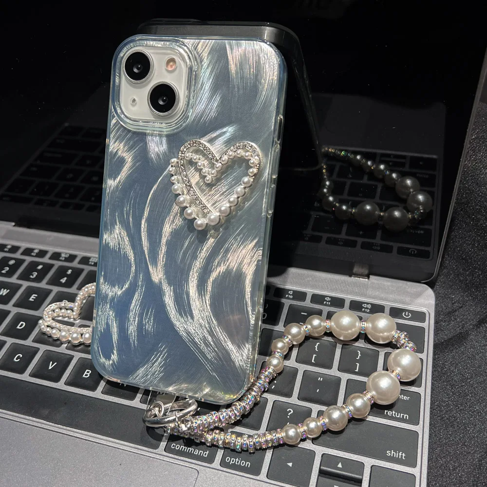 Custodie per telefono personalizzate fai da te Love Laser per iPhone 15 Custodia per iPhone 16 15 14 13 12 11 Pro Max Plus Braccialetto di perle Custodia in silicone morbido_voghion.com