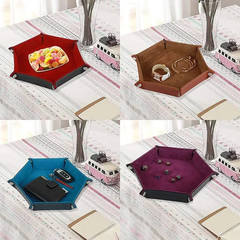 Hexagonal Dice Tray Leather Game Accessories