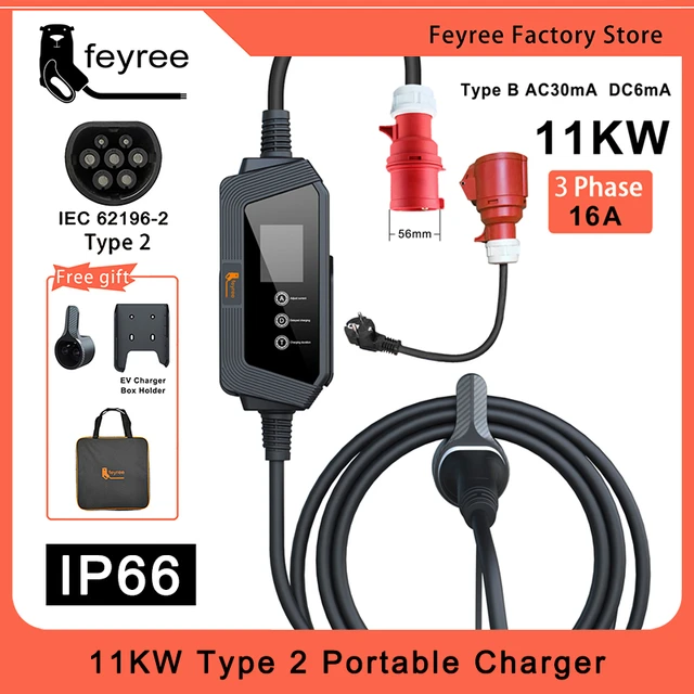 feyree Portable EV Charger Type2 IEC62196-2 16A EVSE Charging