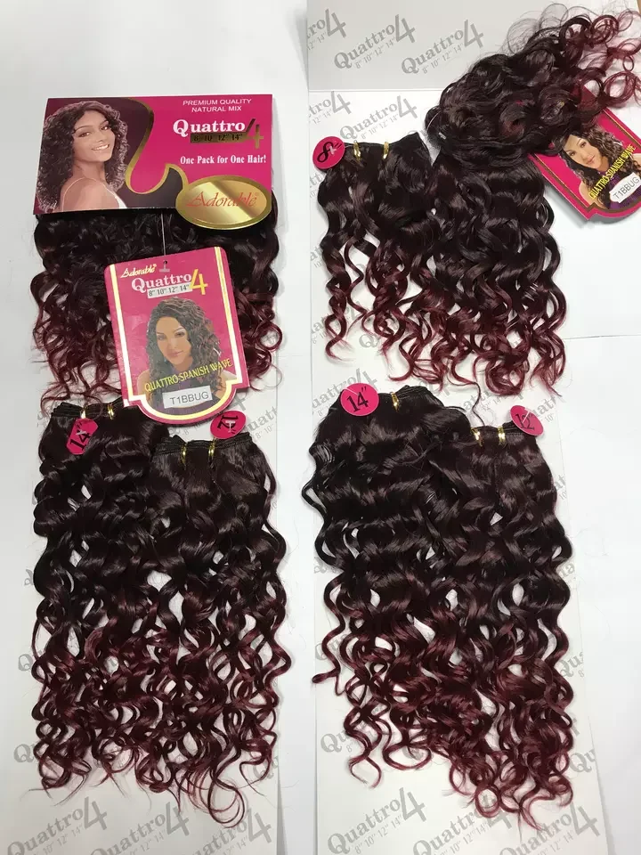 Adorable Synthetic Hair Extensions Heat Resistant Fiber Quattro Spanish Wave 4pcs 8-14 inches +fringe with free closure
