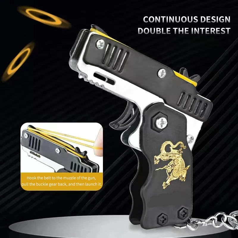 1PCS Keychain Elastic Leather Rubber Band Shooting Pistol Kid Outdoor Party Folding Gifts Boyfriend Fidget Toys 5