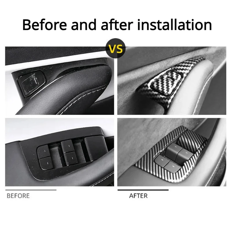 For Tesla Model 3 Y Window Lifter Switch Buttons Cover Trim Frame Sticker Carbon Fiber ABS Car Interior Decoration Accessories