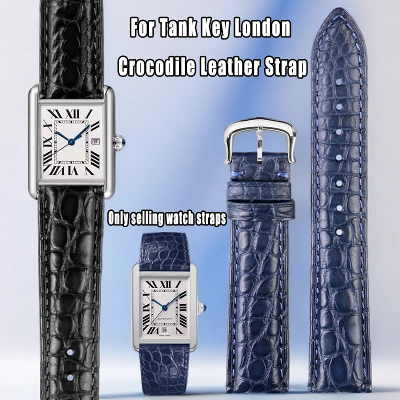 Krokodil Lederarmband für Cartier Tank / Tank Solo / Tank Must – Schwarz main image 1