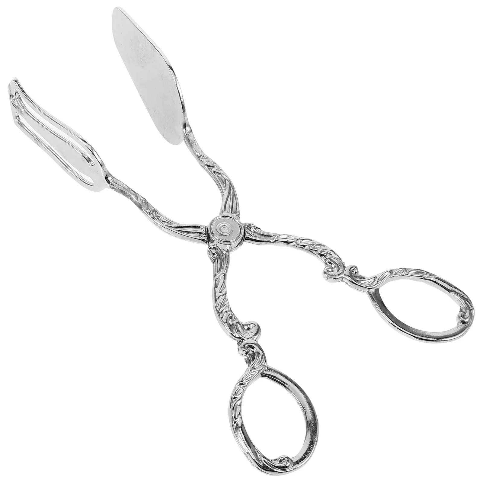 Retro Kitchenware Cooking Clamp Tool for Salad Square Head Cake Serving Food Tongs Frying Silver