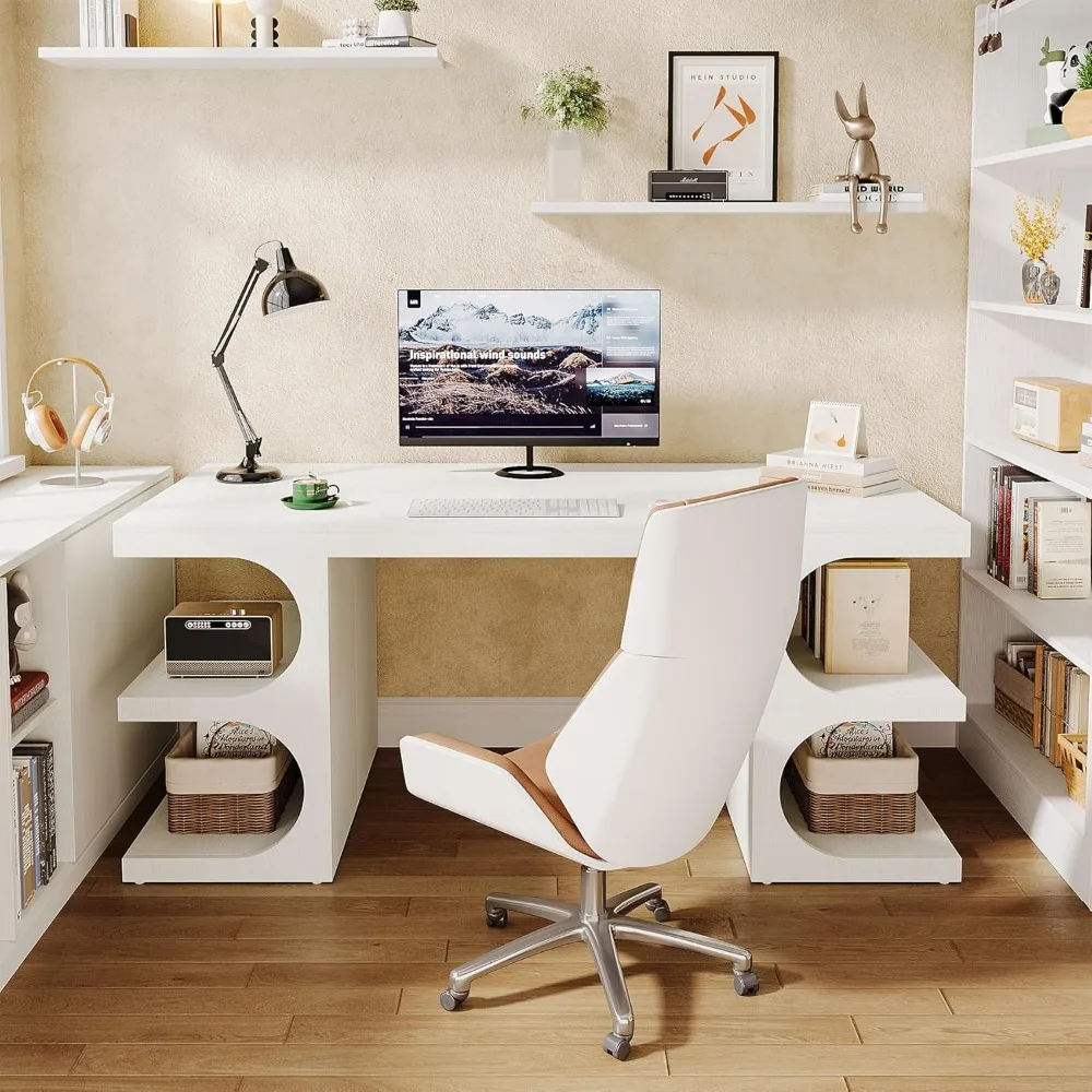 Executive Office Desk 62",Large Computer Desks with Storage Shelves,Writing Desk Study Table,Workstation Desk Business Furniture 5