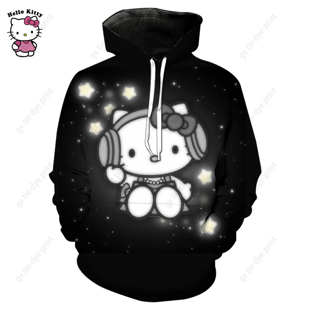 

Cartoon Gothic Hello Kitty Women Hoodies American Halloween Skull Printed Hot Sweet Girls Cardigan Loose Design Sense Sweatshirt