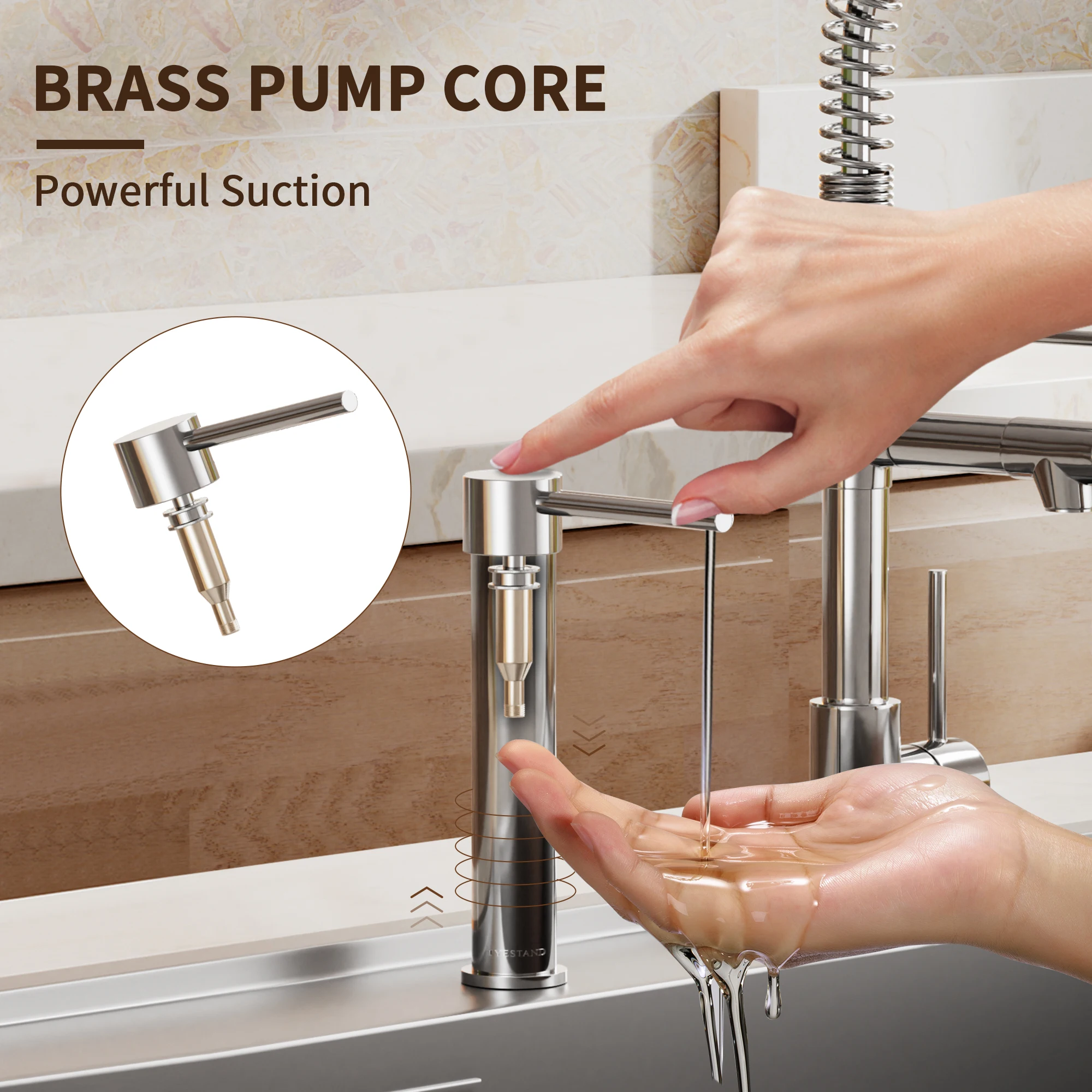 Brass Big Size&Heightening Sink Soap Dispenser High Quality Luxury Pump Head Built In Soap Dispenser for Kitchen and Bathroom