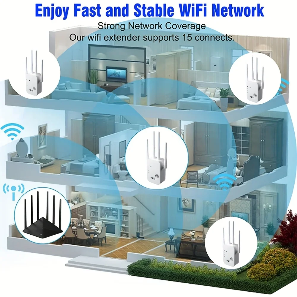 1200Mbps Wireless WIFI Repeater 2.4G Router Wifi Range Extender Wi-Fi Signal Amplifier 802.11N Network Card Adapter for PC