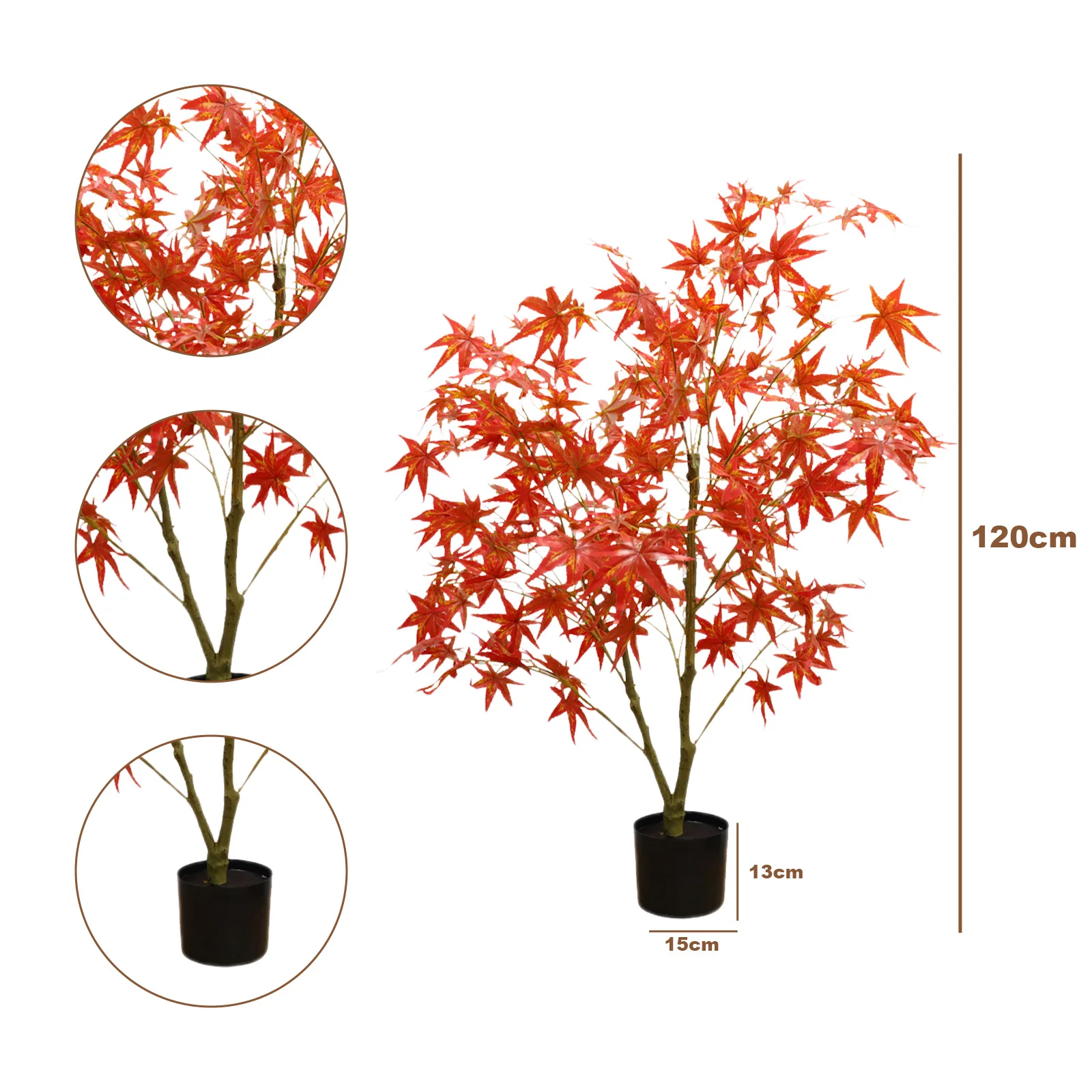2 Stück künstlicher Ahornbaum, 120 cm/150 cm/180 cm hoch, gefälschter Ahornbaum, künstlicher Baum, roter Ahorn, künstlicher Baum für Zuhause, Garten, Büro – Detail 2