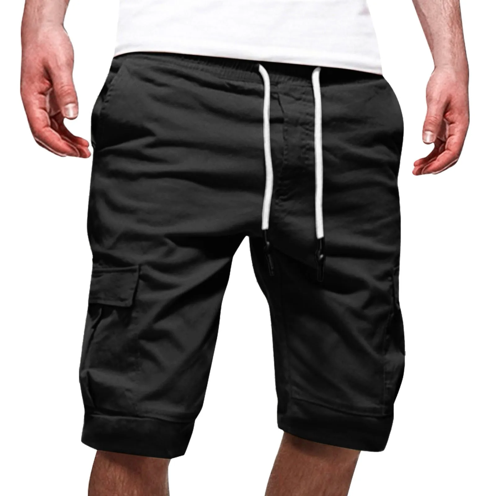 Male Summer Solid Color Casual All Shorts Fashionable Woven Cargo Pants With Pockets