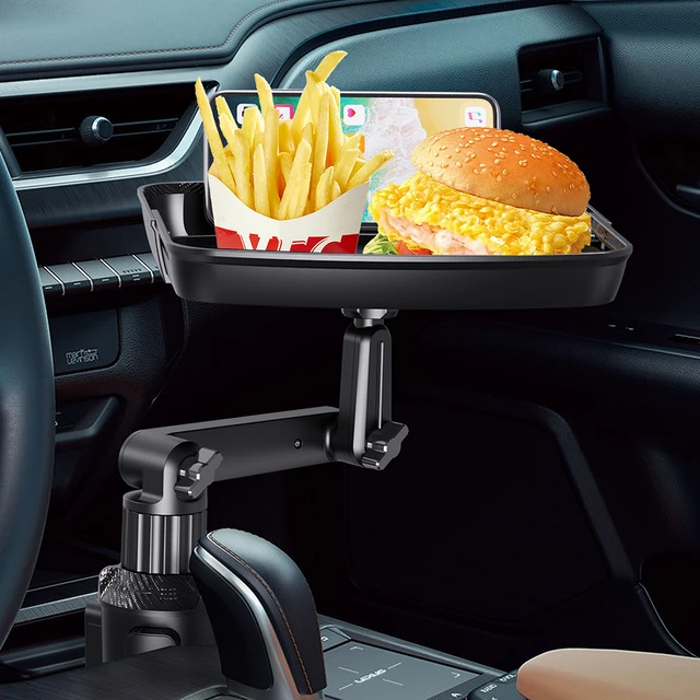  Plateau Porte-gobelet pour Voiture - Plateau Alimentaire 3 en 1  pour Voiture avec Double Porte-gobelet, Support téléphone