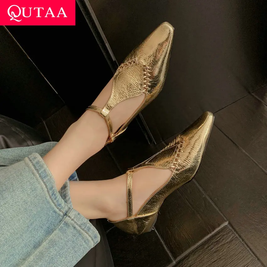 

QUTAA/2024 г. Женские туфли-лодочки Туфли Мэри Джейн на танкетке с ремешком на щиколотке на низком каблуке женские летние туфли из натуральной кожи с Т-образным ремешком и квадратным носком, размер 34-39