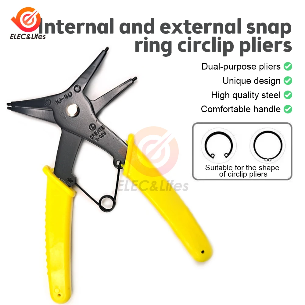 2 in 1 Snap Ring Plier 4 Way Type Circlip Pliers Multifunctional Professional Hand Tool Inner