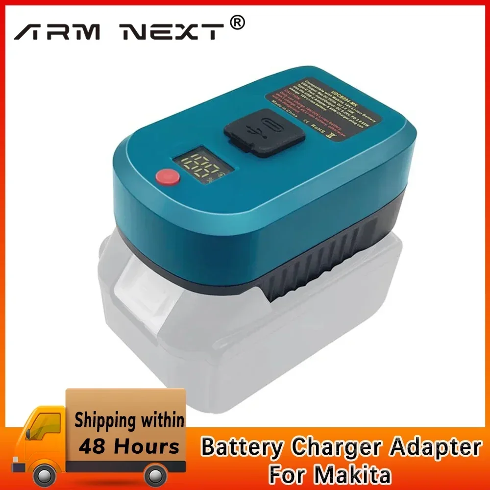 Adaptador de cargador de batería de litio Makita, fuente de alimentación portátil, Cargador USB con puerto tipo C, pantalla LCD, 18V