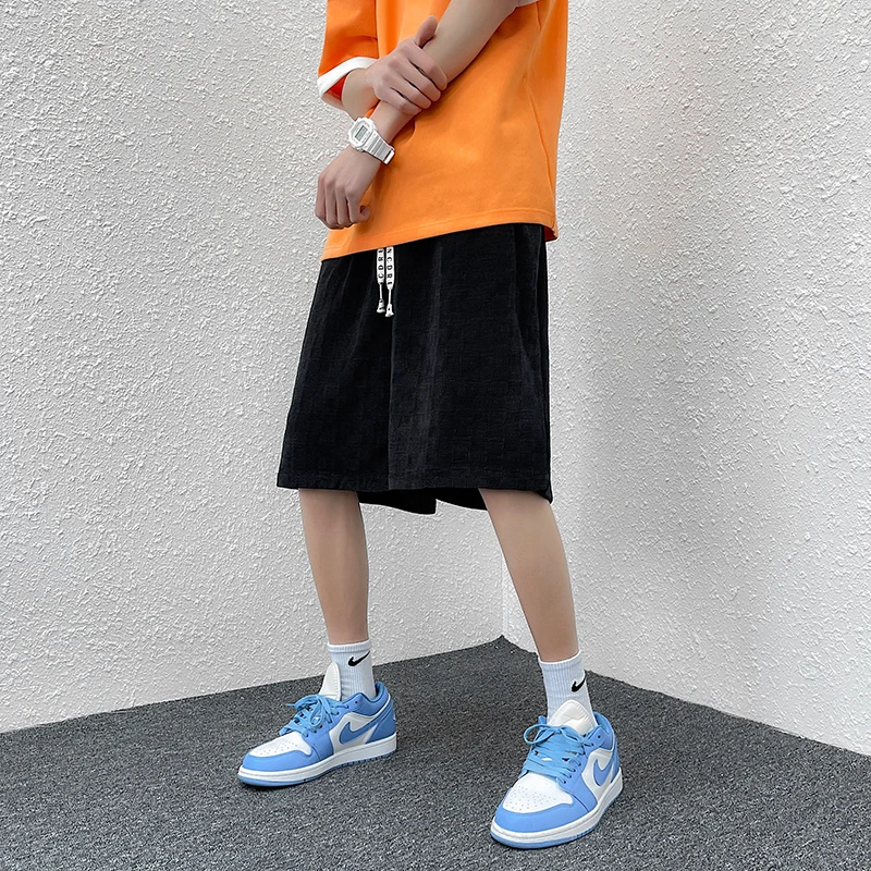 Summer New Streetwear Breathable Men's Fitness Shorts Fashion Drawstring Running Training Beach Pants Casual Midwaist Shorts