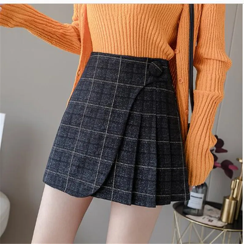 

Women's skirt shorts women's winter 2023 wool pleated skirt Korea fashion high waist waist waist waist apron irregular lines
