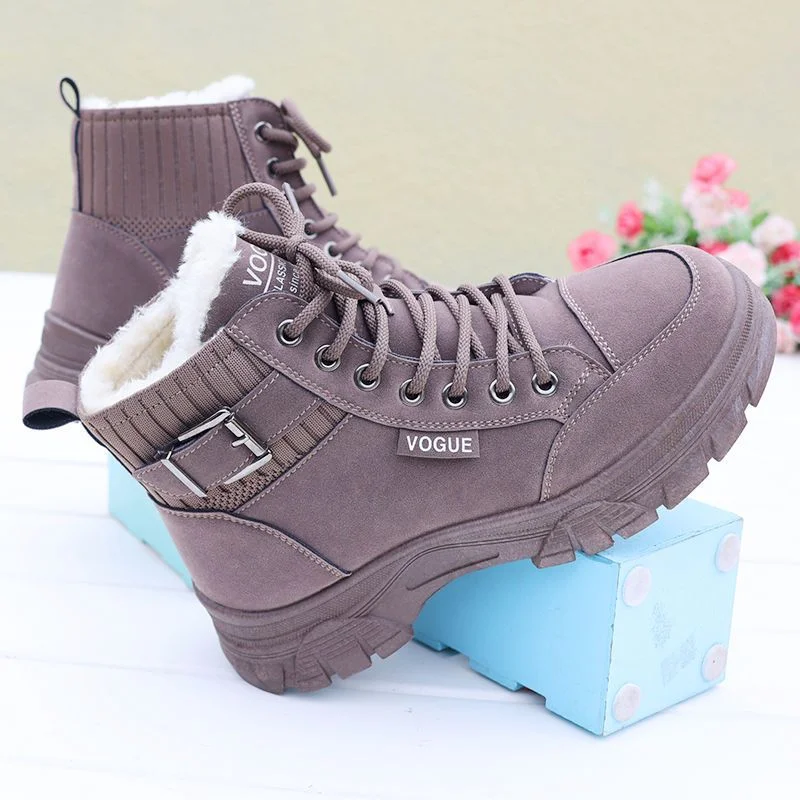 

Chunky Snow Boots Woman Platform Korean Shoe Winter 2023 Boot Warm Leather and Fur Short Barrel Free Shipping Female Shoes Brown