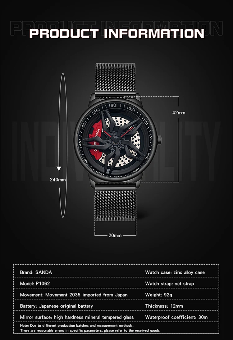 SANDA Luxury Top-Brand Men Watches Military Quartz watch Wheel Series Dial Fashion Waterproof Watch Relogio Masculino