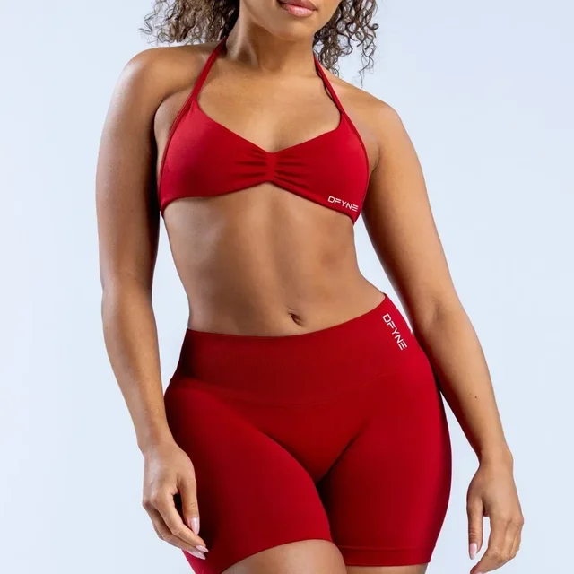 Impact Strappy Bra With Logo Seamless Halterneck Yoga Top Bra Padded Gym Crop Top Light Support Halter Sports Bra