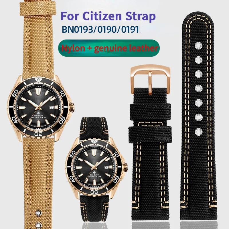 

Ремешок для часов Citizen BN0193/0191/BN0190 CA4386/4385, Мужской Воздухопроницаемый нейлоновый + кожаный ремешок для часов, аксессуары для часов 22 мм