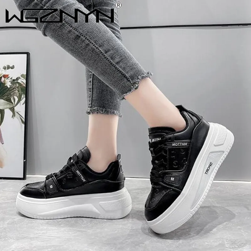 

Кроссовки женские из натуральной кожи, повседневная обувь на массивной платформе, на танкетке, скрытый каблук, для отдыха, весна-осень