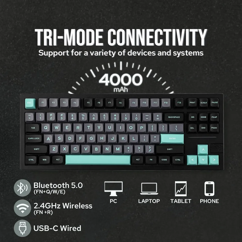 Feker Galaxy80 Gaming Keyboard, Aluminum Alloy Wireless Mechanical Keyboard, BT5.0/2.4G/USB-C Gasket-Mounted Keyboard 3