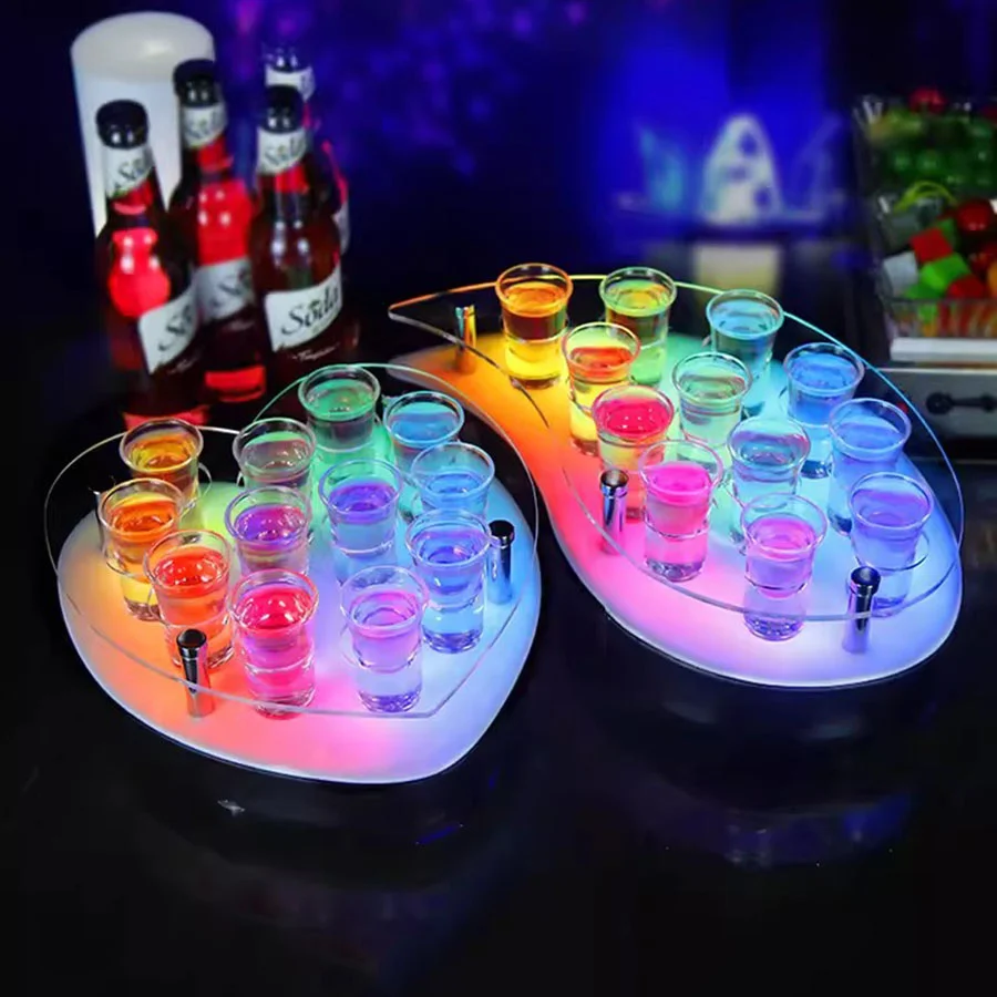 

Heart Shape Light Up Wine Glass Display Tray for Bar Night Club VIP Service Shot Glass Holder Cocktail Glass Rack Display Holder