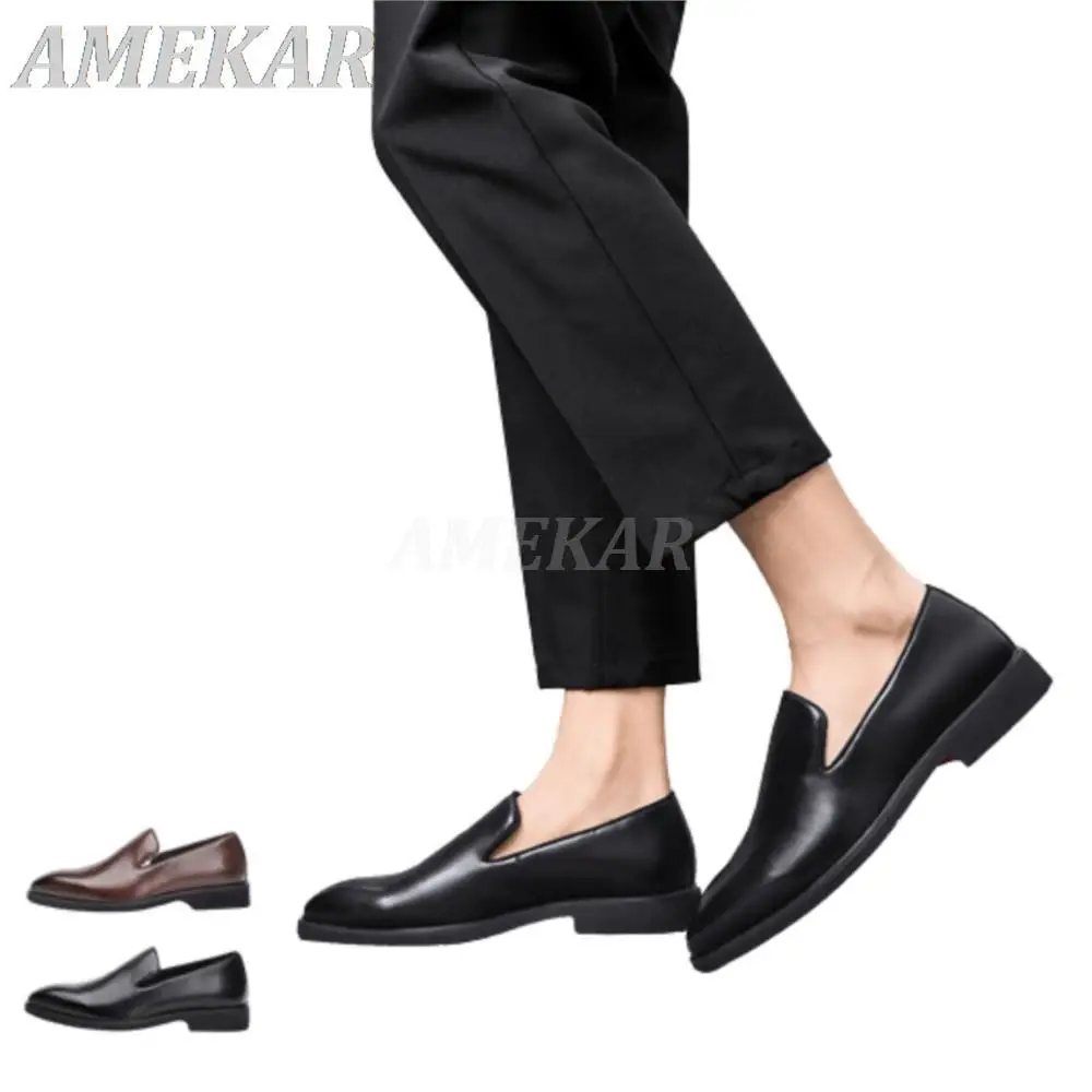 

Men's PU Red Sole Loafers Shoes Casual Fashion Solid Business Shoe Male Daily Versatile Simple Lightweight Classic Dress Shoes
