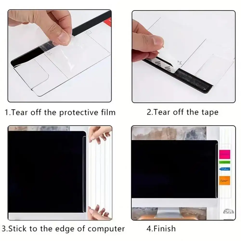 Removable Monitor Whiteboard Magnetic Monitor Memo Whiteboard with Self-adhesive Metal Strips 2 Pack Desk for Computer